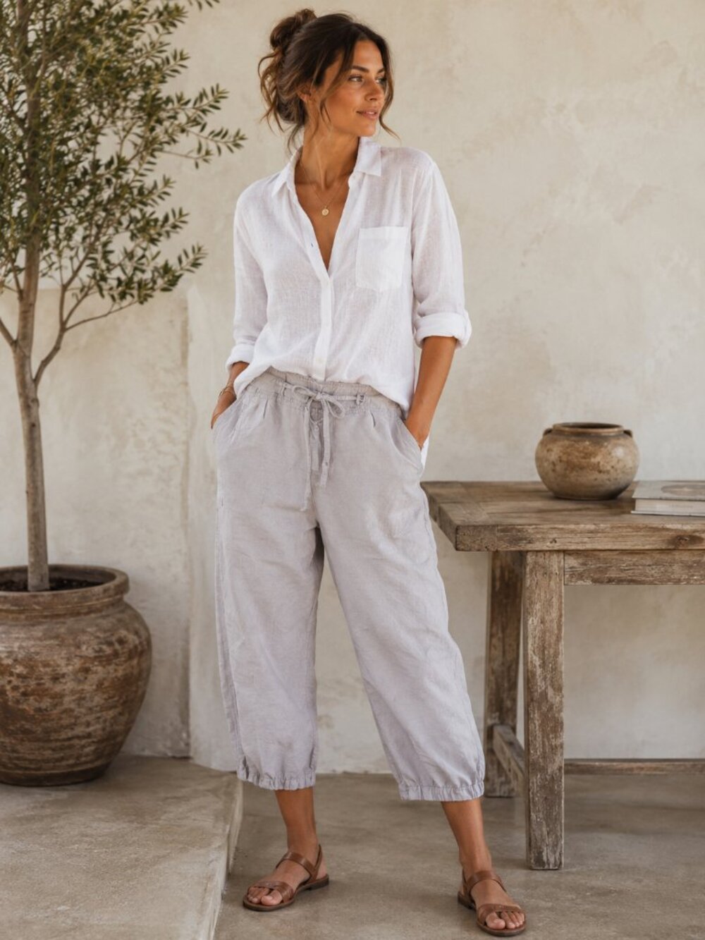 NSF Akari Tie Waist Pants Size S/M Light gray